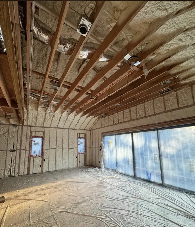 Interior walls and ceiling insulated with spray foam during new construction in Eagle Pass